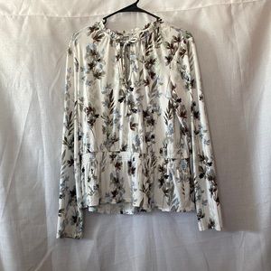 White House Black Market Floral Blouse - White and Blue